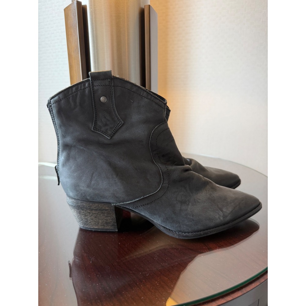 Free People Brayden Western Booties Black Leather Ankle Boots EU 40 US 9 10